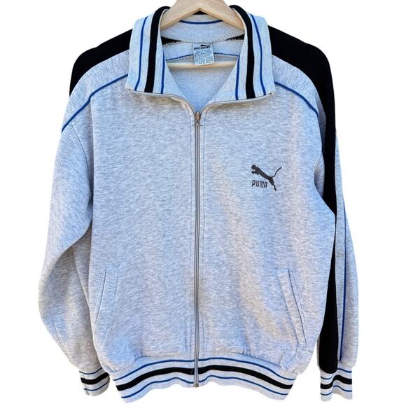Puma Vintage 80s Gray Black Zip Up Sweatshirt Men's Large - Picture 1 of 9